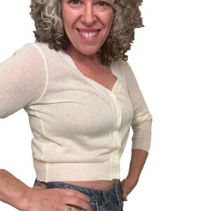 Super Fine Knit V Neck Cardigan Lace Panel Long Sleeves Cropped Ivory Cream XS/S